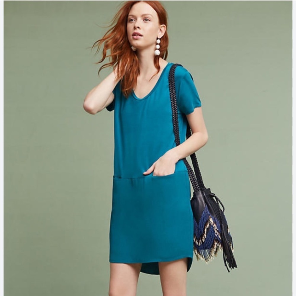 ANTHROPOLOGIE DOLAN LEFT COAST Teal Short Sleeve Shift‎ Dress With Pockets | NWT